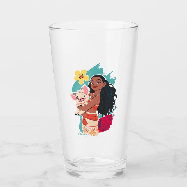 Moana Holding Pua Illustrated Graphic Glass (Front)