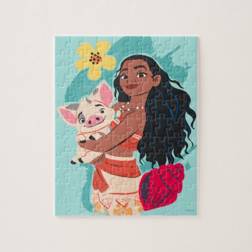 Moana Holding Pua Illustrated Graphic Jigsaw Puzzle