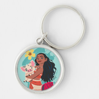 Moana Holding Pua Illustrated Graphic Keychain