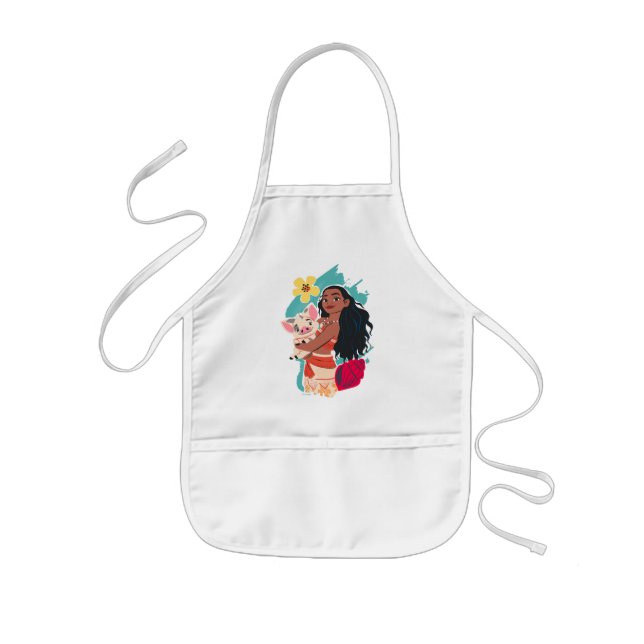 Moana Holding Pua Illustrated Graphic Kids' Apron (Front)