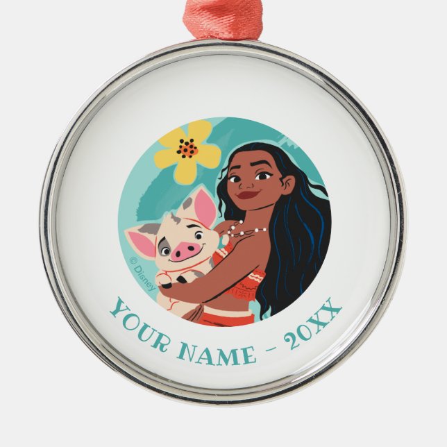 Moana Holding Pua Illustrated Graphic Metal Ornament (Front)