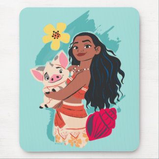 Moana Holding Pua Illustrated Graphic Mouse Pad
