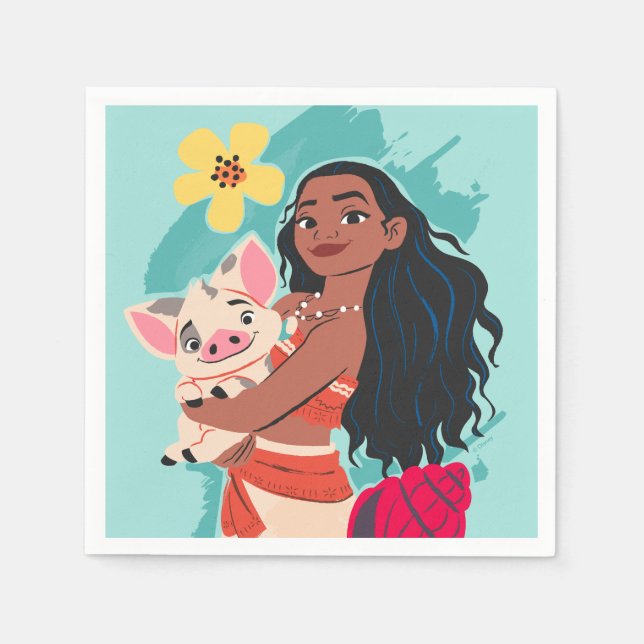 Moana Holding Pua Illustrated Graphic Napkins (Front)