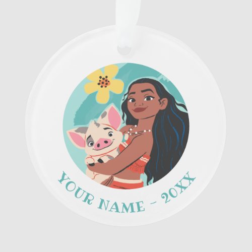 Moana Holding Pua Illustrated Graphic Ornament