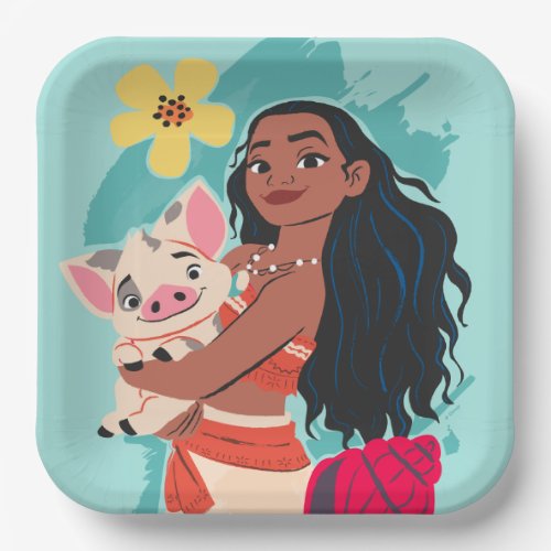 Moana Holding Pua Illustrated Graphic Paper Plates