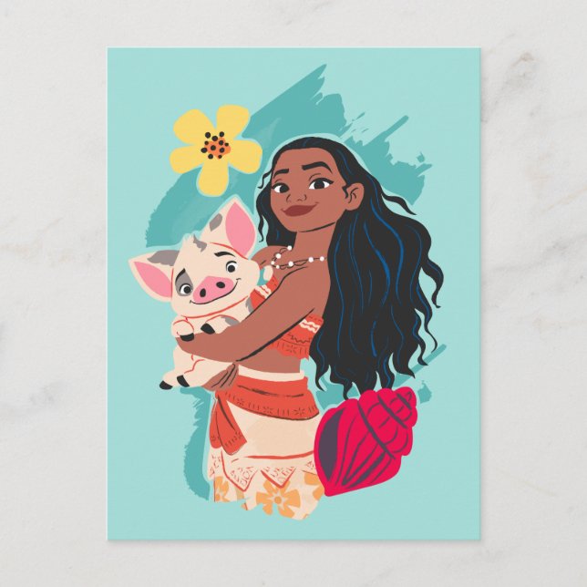 Moana Holding Pua Illustrated Graphic Postcard (Front)