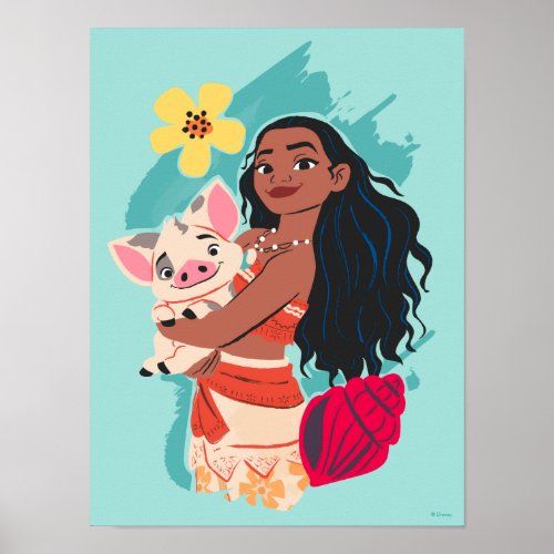 Moana Holding Pua Illustrated Graphic Poster