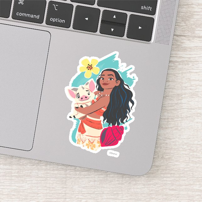 Moana Holding Pua Illustrated Graphic Sticker (Detail)