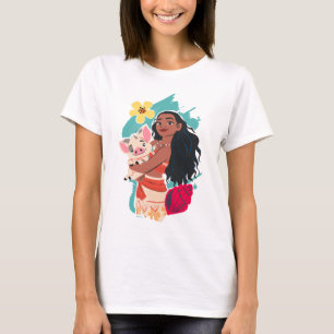 Moana Holding Pua Illustrated Graphic T-Shirt