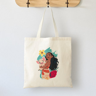 Moana Holding Pua Illustrated Graphic Tote Bag