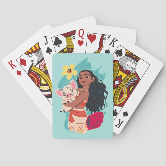 Moana Holding Pua Illustrated Playing Cards (Back)