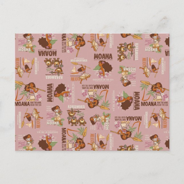 Moana & Kakamora Vintage Pattern Postcard (Front)