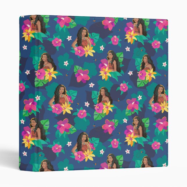Moana Live Action Floral Seamless Pattern 3 Ring Binder (Front/Spine)