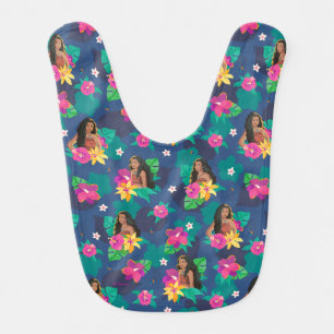Moana Live Action Floral Seamless Pattern Baby Bib