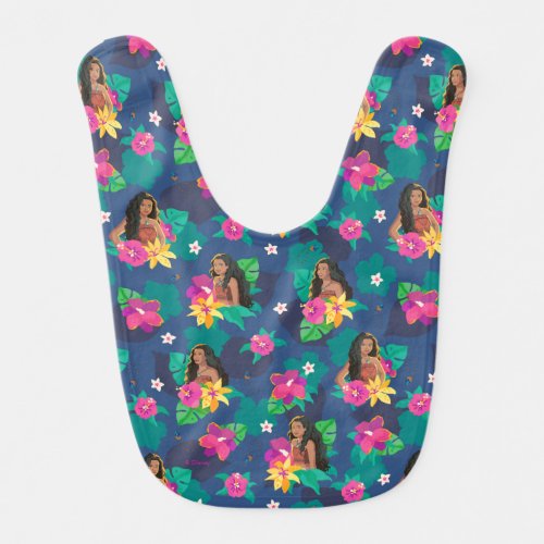Moana Live Action Floral Seamless Pattern Baby Bib
