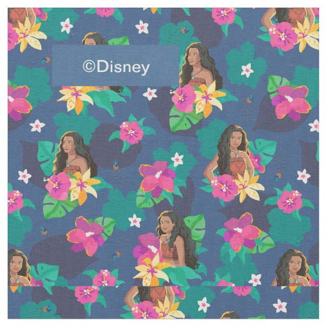 Moana Live Action Floral Seamless Pattern Fabric (Close Up)