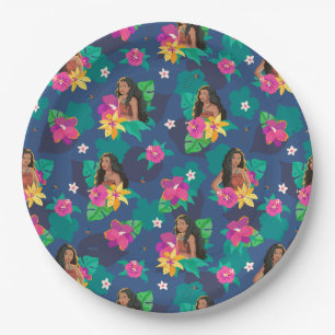 Moana Live Action Floral Seamless Pattern Paper Plates
