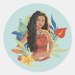 Moana Live Action Tropical Canoe Portrait Classic Round Sticker