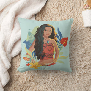 Moana Live Action Tropical Canoe Portrait Throw Pillow