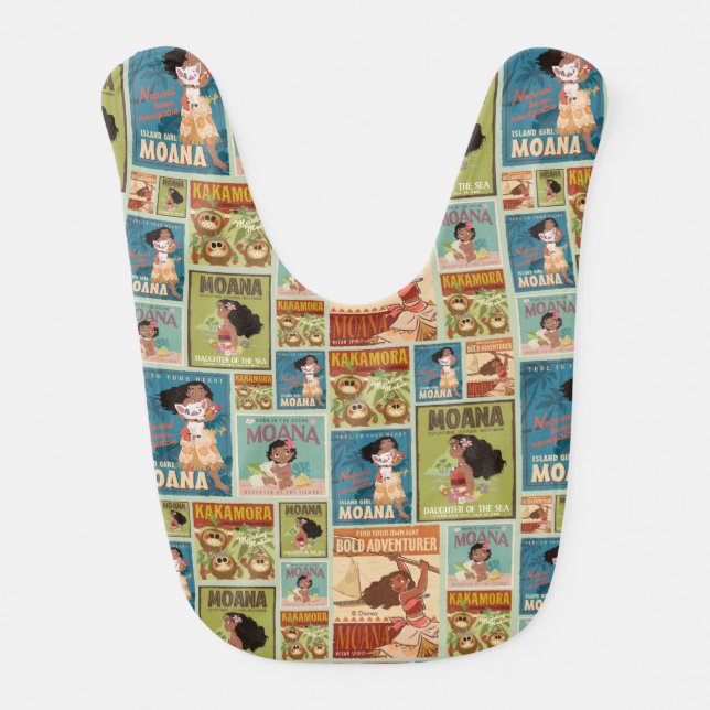 Moana | Retro Poster Pattern Baby Bib (Front)