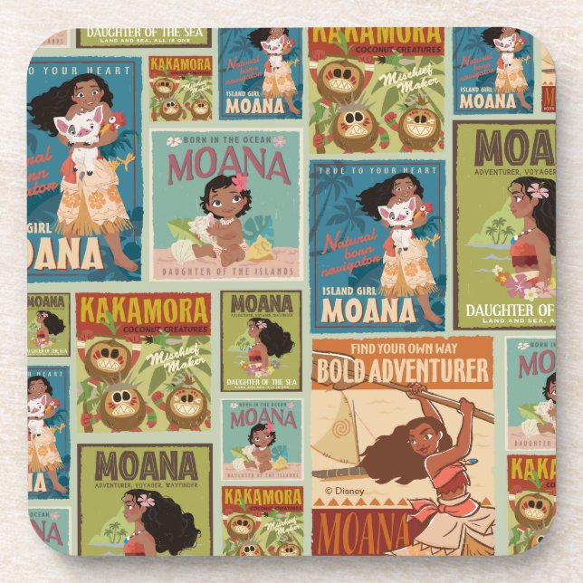 Moana | Retro Poster Pattern Coaster (Front)