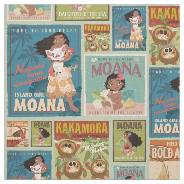 Moana | Retro Poster Pattern Fabric (Swatch)