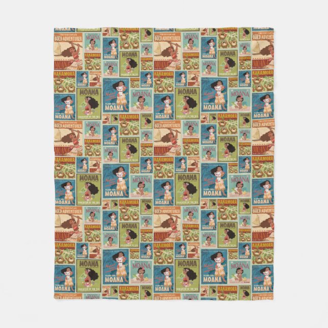 Moana | Retro Poster Pattern Fleece Blanket (Front)