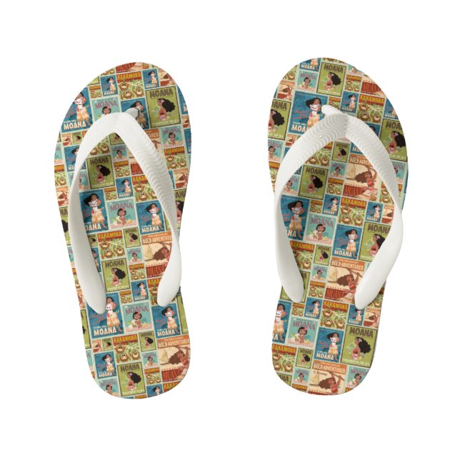 Moana | Retro Poster Pattern Kid's Flip Flops (Footbed)