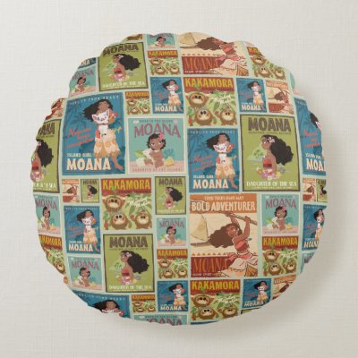 Moana | Retro Poster Pattern Round Pillow