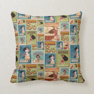 Moana | Retro Poster Pattern Throw Pillow