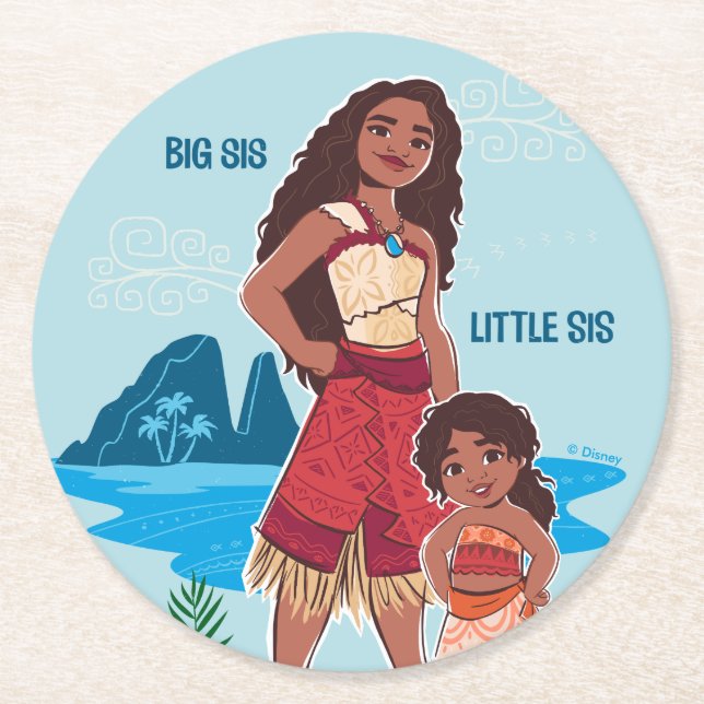 Moana & Simea: Big Sis Little Sis Round Paper Coaster (Front)
