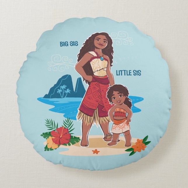 Moana & Simea: Big Sis Little Sis Round Pillow (Front)