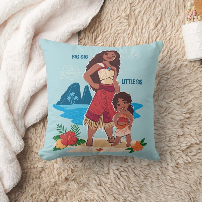 Moana & Simea: Big Sis Little Sis Throw Pillow (Blanket)