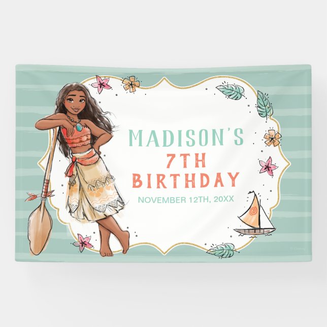 Moana | Striped Watercolor Birthday Banner (Horizontal)