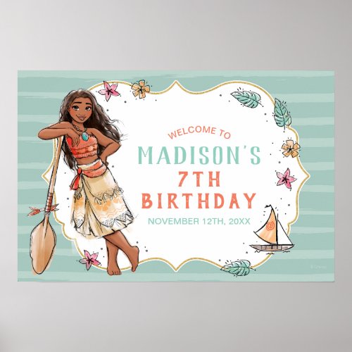 Moana  Striped Watercolor Birthday Poster