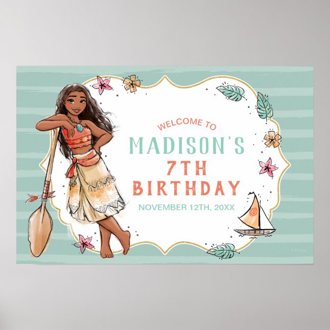 Moana | Striped Watercolor Birthday Poster (Front)