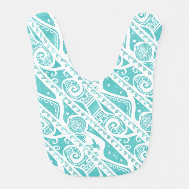 Moana | Teal Tribal Pattern Baby Bib (Front)