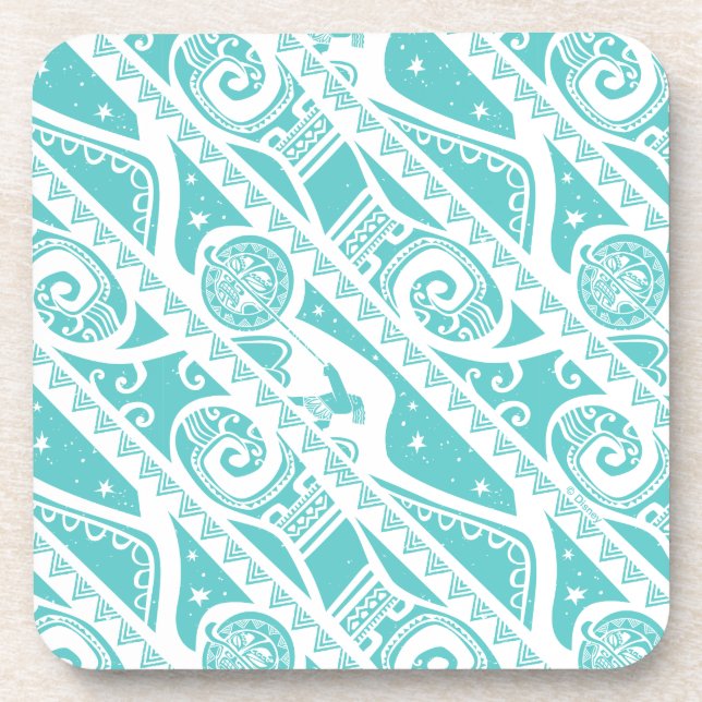 Moana | Teal Tribal Pattern Beverage Coaster (Front)