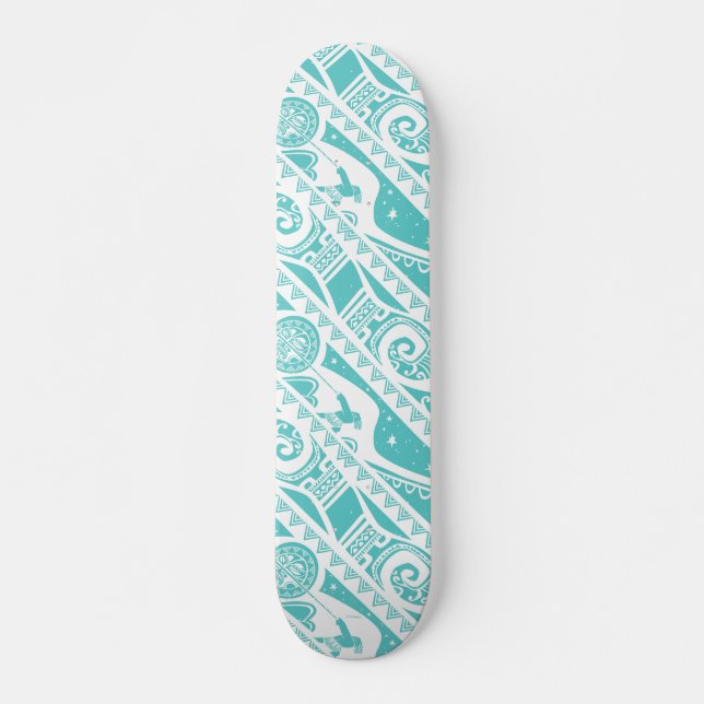 Moana | Teal Tribal Pattern Skateboard Deck (Front)