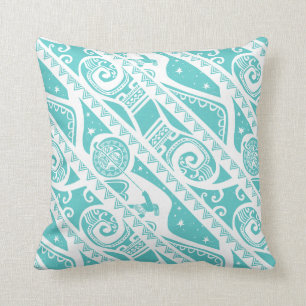 Moana Teal Tribal Pattern Throw Pillow