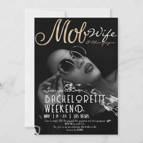 Mob Wife  Champagne Black Bach Bachelorette Party Invitation