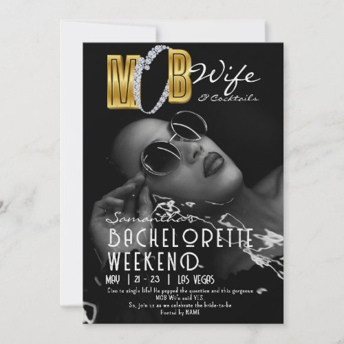 Mob Wife  Cocktails Black Bach Bachelorette Party Invitation