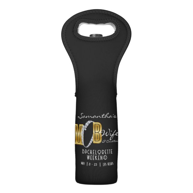 Mob Wife & Cocktails Black Bach Bachelorette Party Wine Bag (Front)