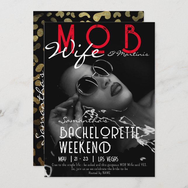 Mob Wife & Martinis Black Bach Bachelorette Party Invitation (Front/Back)