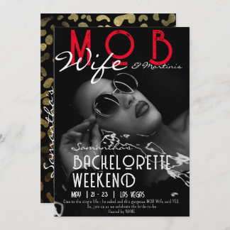 Mob Wife & Martinis Black Bach Bachelorette Party Invitation