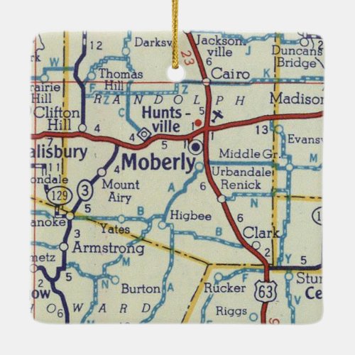 Moberly MO Vintage Map Ceramic Ornament