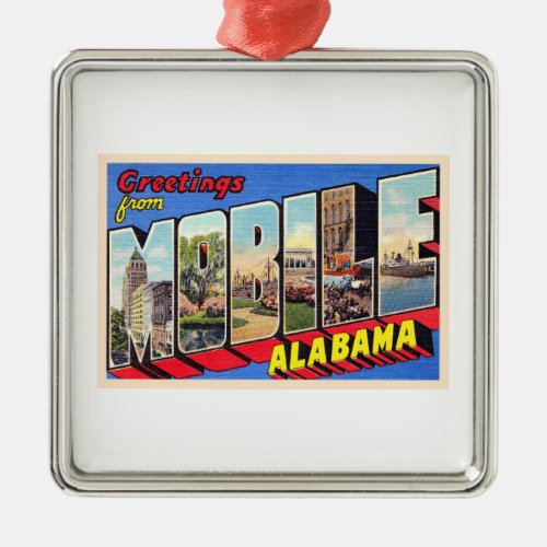 Mobile Alabama AL Vintage Large Letter Postcard 1 Metal Ornament