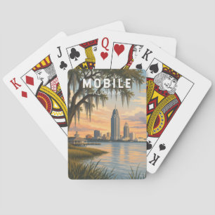 Mobile Alabama Illustration Travel Art Vintage Poker Cards