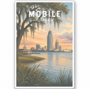 Mobile Alabama Illustration Travel Art Vintage Sticker