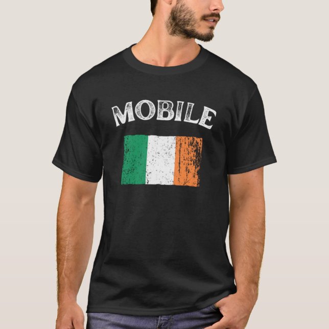 MOBILE ALABAMA Irish American Flag Badge T-Shirt (Front)
